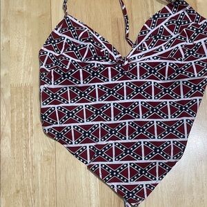 Red, Black & White Geometric Halter Top